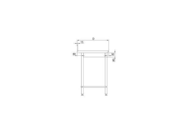 Rustfri benk med oppkant uten underhylle BxDxH: 60x70x85cm