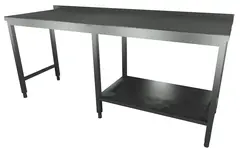Rustfri arbeidsbenk med oppkant bak. L205xD67xH90cm