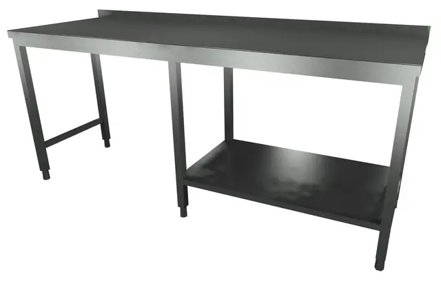 Rustfri arbeidsbenk med oppkant bak. L205xD67xH90cm 