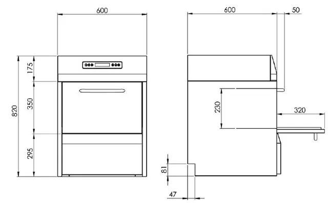 Glassvaskemaskin med avløpspumpe. Med omvendt osmoseanlegg 