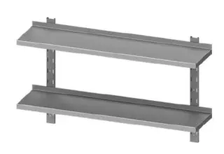 Rustfri vegghylle, dobbel. Justerbar 30 cm dybde