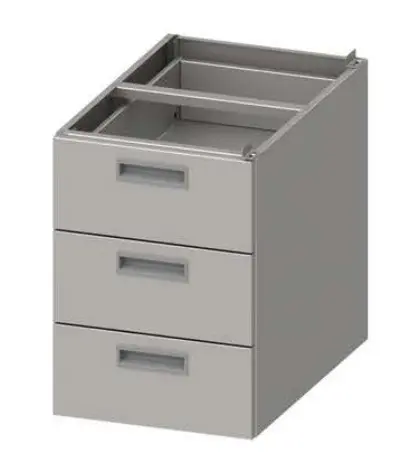 Rustfri skuffemodul, 3 skuffer Til 70 cm dype benker 
